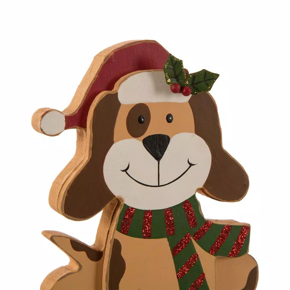 Glitzhome 7.76 in. Dog Christmas Stocking Holder - Wooden and Metal Holiday Decor