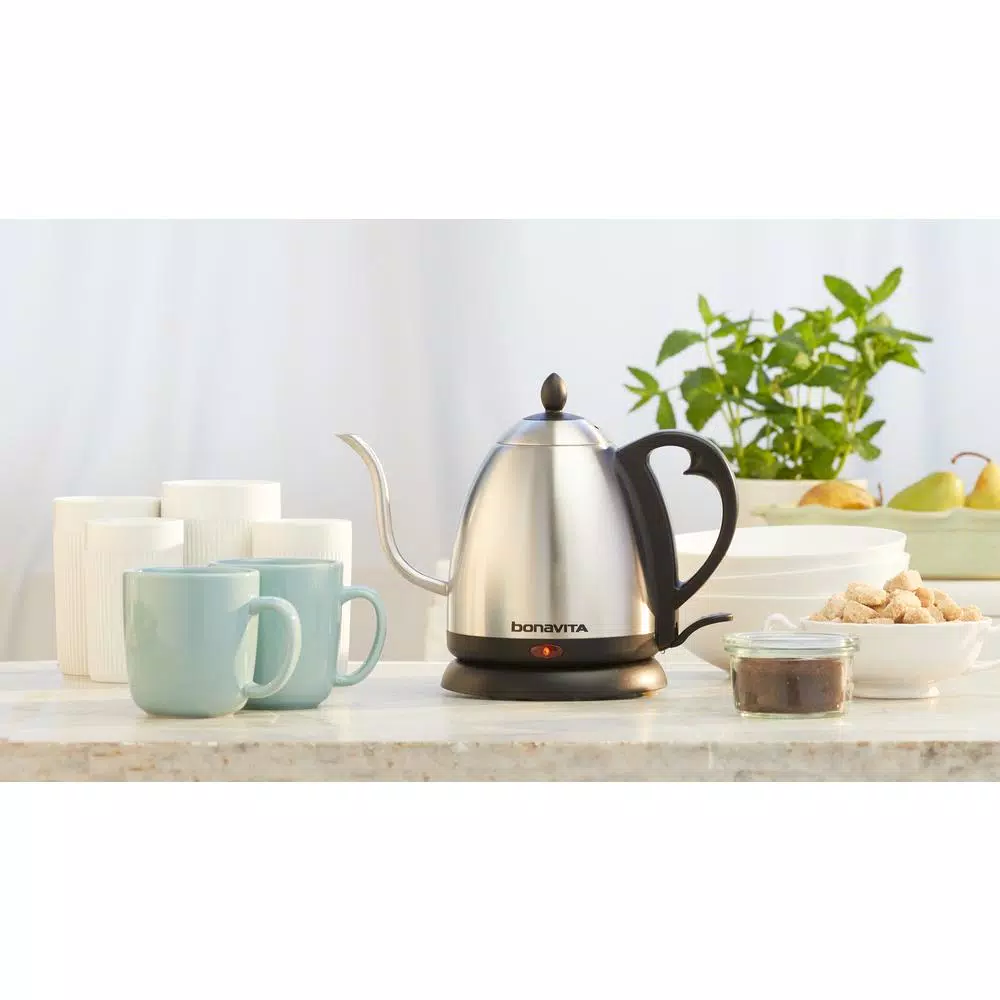 Bonavita 4.2-Cup Gooseneck Electric Kettle, 1000W Silver Stainless Steel