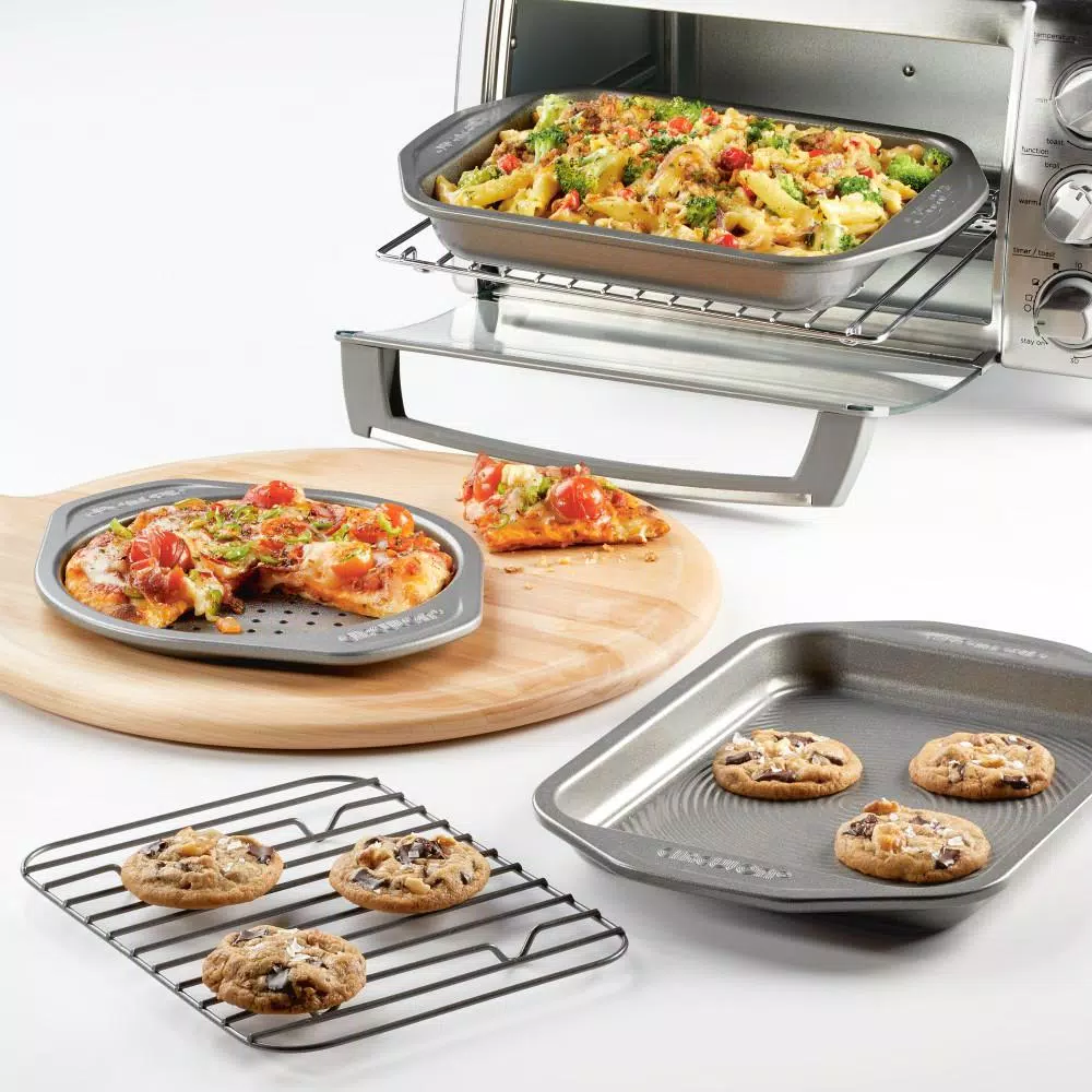 Circulon Total Bakeware 4-Piece Nonstick Toaster Oven and Personal Pizza Pan Set, Gray