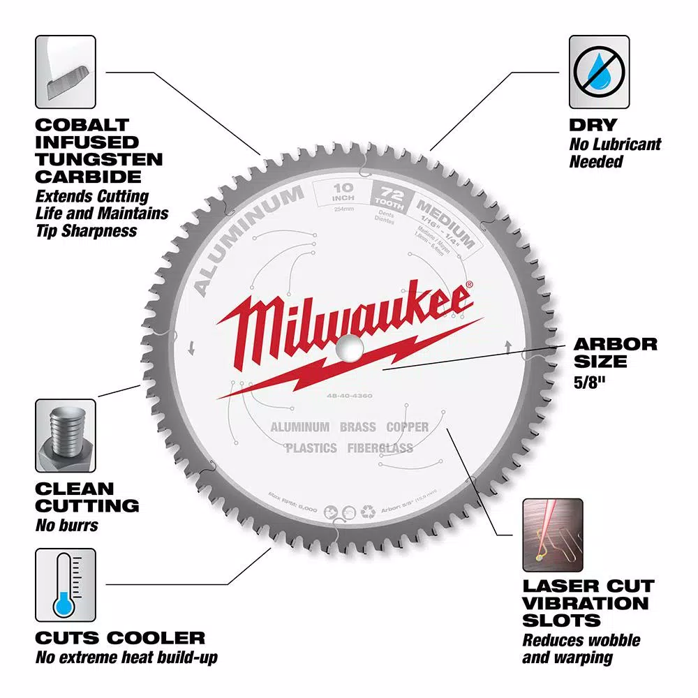 Milwaukee 10 in. 72T Carbide Teeth Aluminum and Metal Cutting Circular Saw Blade