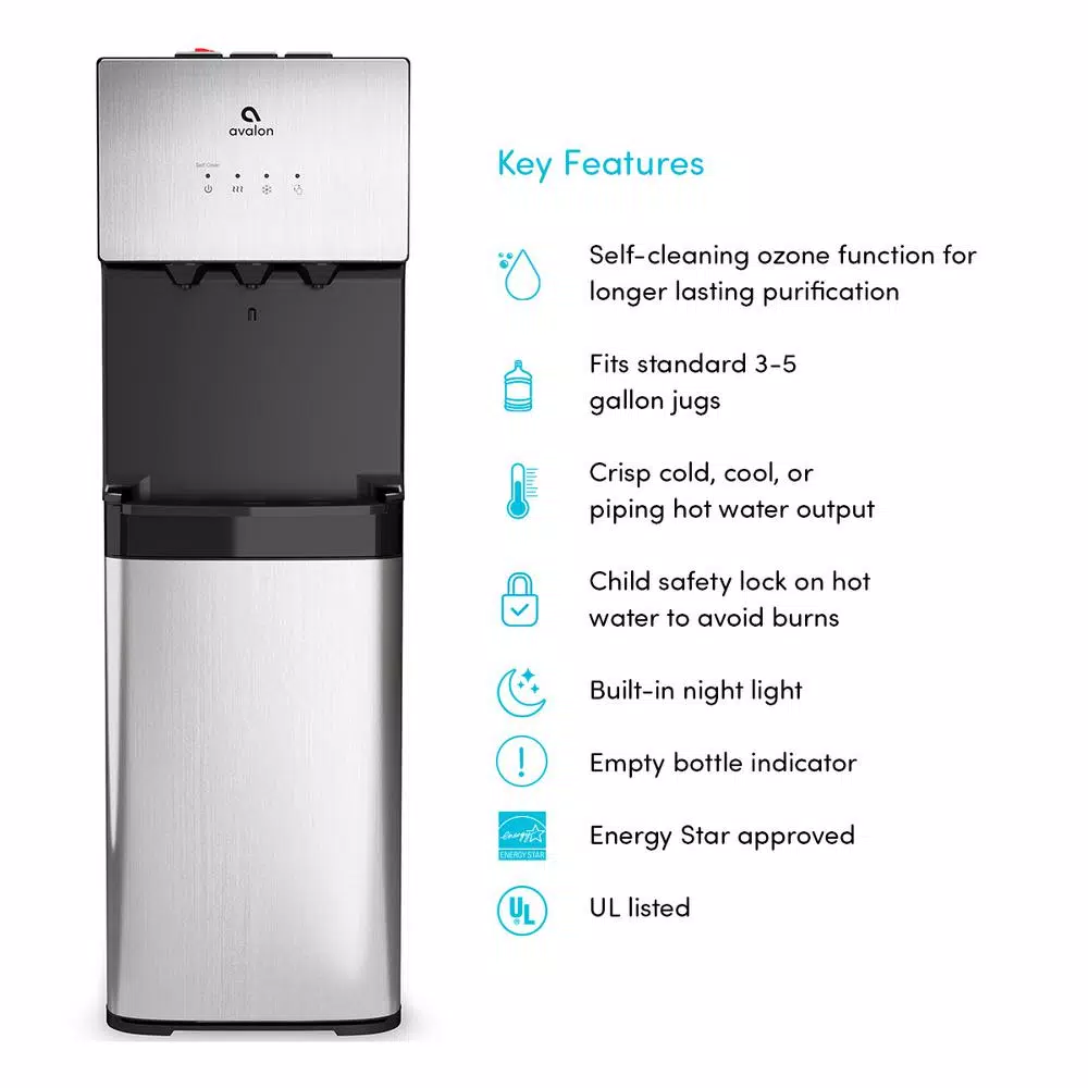 Avalon Self-Cleaning Bottom Loading Water Cooler Dispenser, Stainless Steel, 3 Temperatures