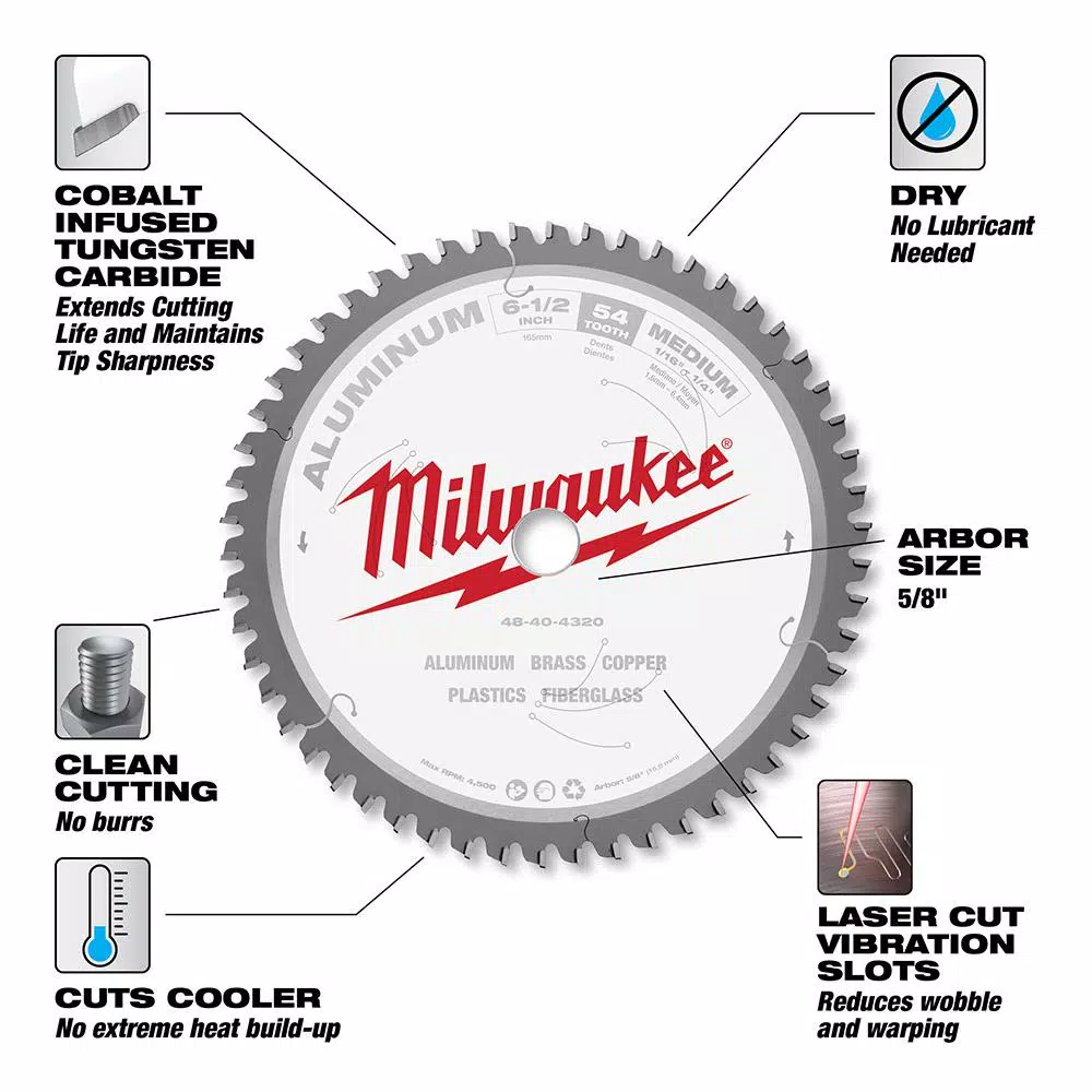 Milwaukee 6-1/2 in. 54T Carbide Aluminum and Metal Cutting Circular Saw Blade