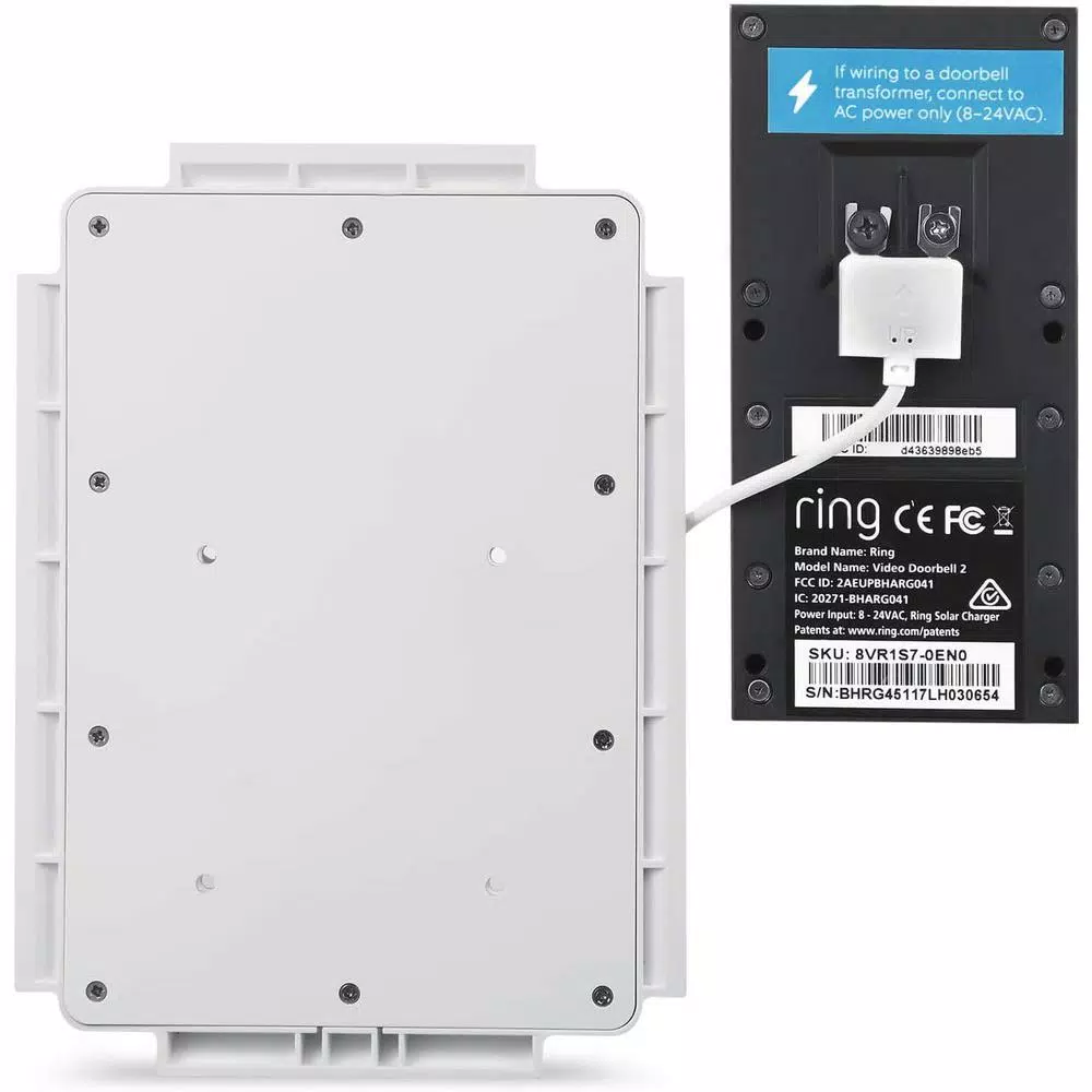 Wasserstein Solar Charger Mount for Ring Video Doorbell 2, Weatherproof, White