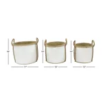 LITTON LANE Set of 3 Round Palm Leaf and Rope Wicker Storage Baskets with Handles, White thumbnail 7