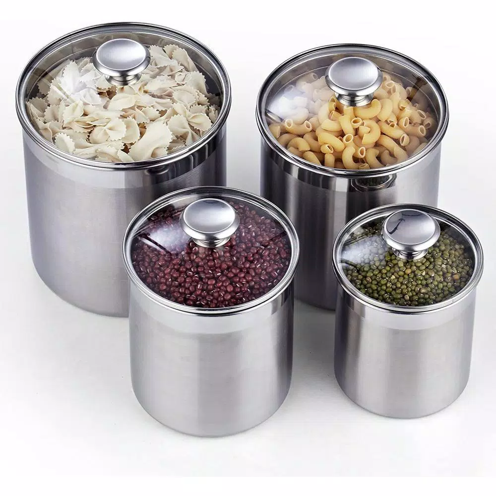 Cooks Standard 4-Piece 18/10 Stainless Steel Canister Set with Tempered Glass Lids