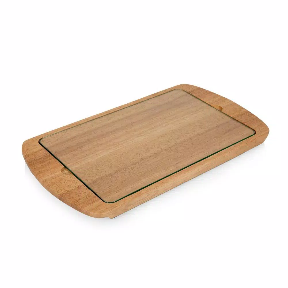 Picnic Time Billboard Rubberwood Serving Tray with Removable Tempered Glass Top