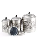 Old Dutch Heritage 4-Piece Antique Pewter Embossed Canister Set, Stainless Steel thumbnail 3