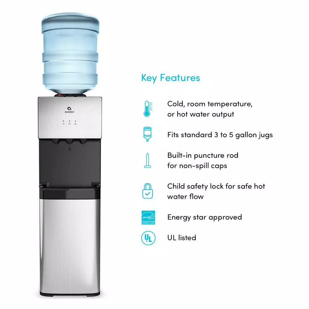 Avalon 3-Temperature Top Loading Water Cooler Dispenser, Stainless Steel