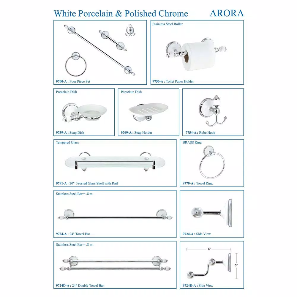 MODONA 4-Piece Bathroom Accessories Set, White Porcelain and Polished Chrome