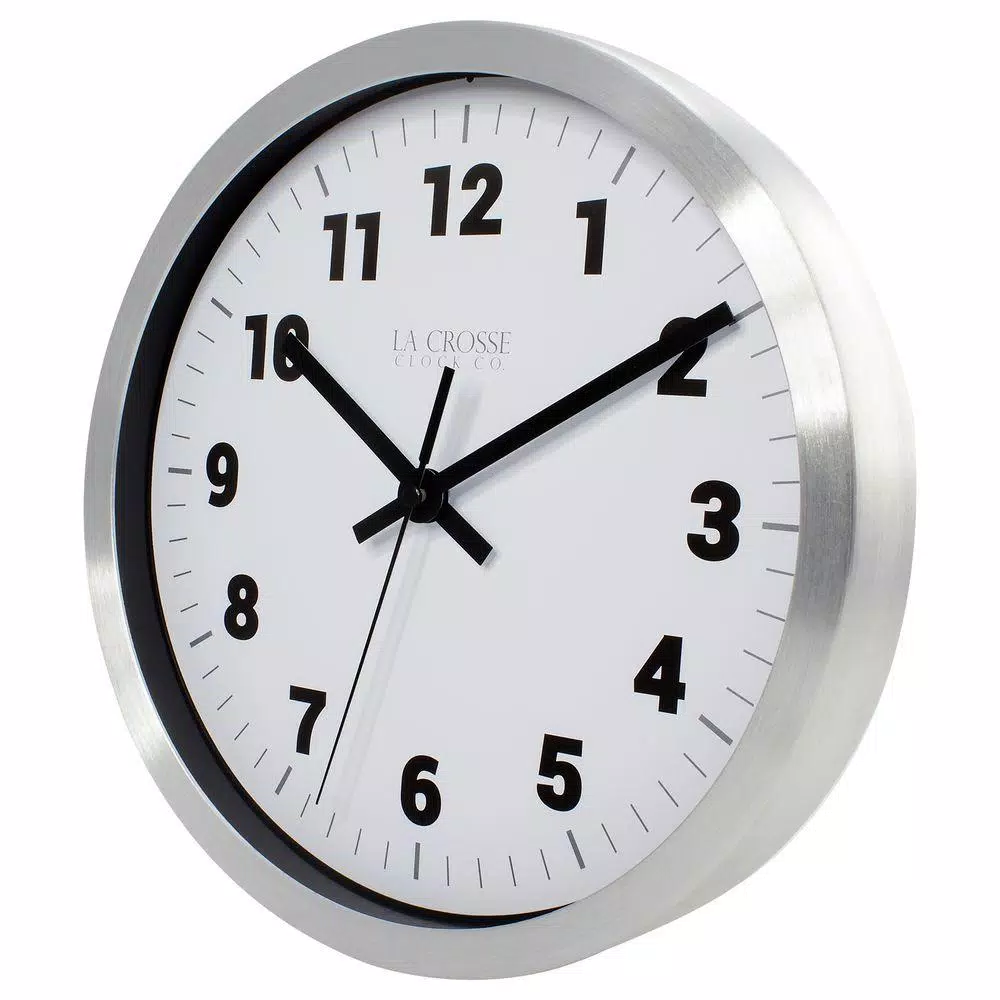La Crosse Technology 10 in. Silver Metal Analog Wall Clock with White Dial and Glass Lens