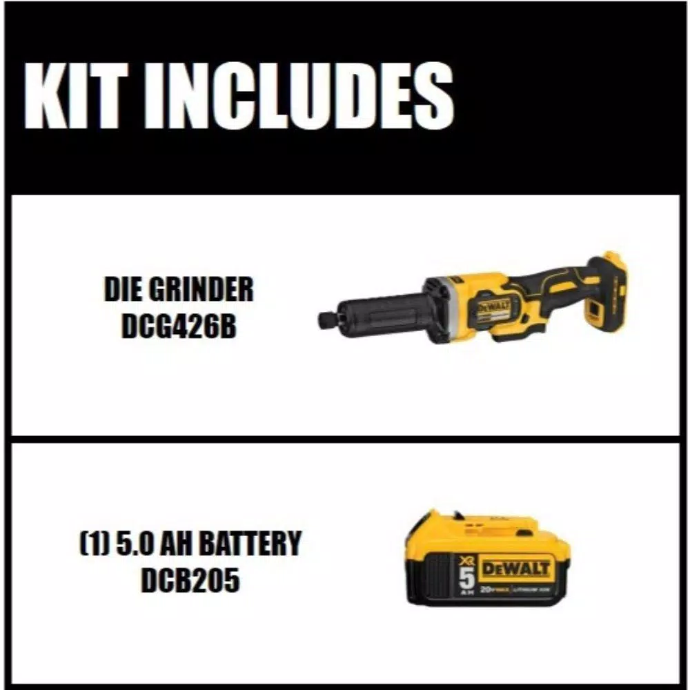 DEWALT 20V MAX Cordless Brushless 1-1/2 in. Variable Speed Die Grinder Kit with 5.0 Ah Battery