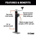 CURT Pipe-Mount Swivel Trailer Jack with Top Handle, 2,000 lbs. Capacity, 15 in. Travel thumbnail 5