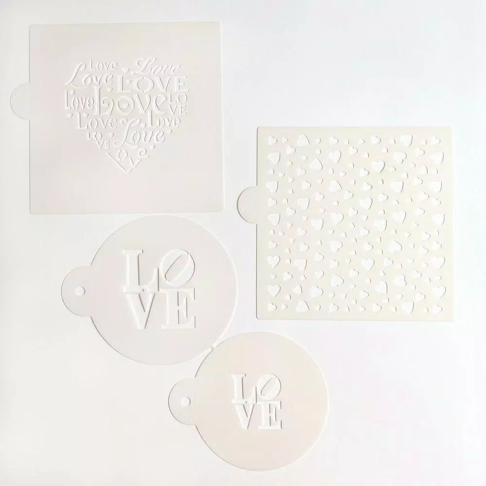 Designer Stencils Love and Scattered Hearts Cookie Stencil Bundle - 4 Pattern Set