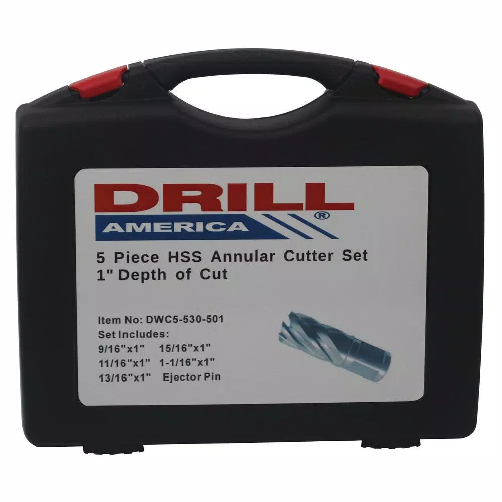 Drill America 5-Piece High Speed Steel Annular Cutter Set with 1 in. Cut and 3/4 in. Weldon Shank