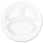 DART Concorde 10.25 in. White 3-Compartment Foam Plastic Plates, 500 Count Case thumbnail 1