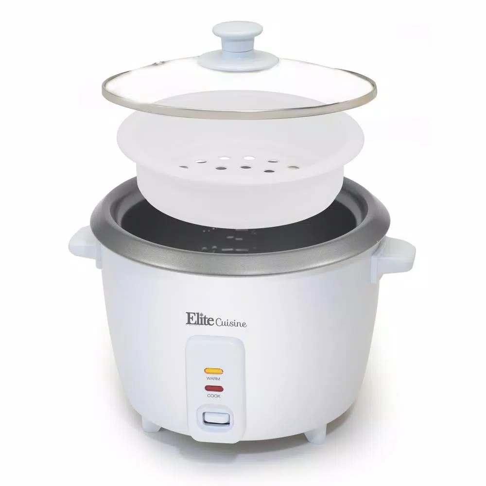 Unbranded Elite Gourmet 6-Cup White Non-Stick Rice Cooker with Steam Tray