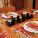 LUMABASE Wooden Candle Centerpiece Tray with 5 Frosted Earth Tone Glass Votive Holders, Black thumbnail 6
