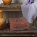 Stonebriar Collection Natural Wood Trinket Box with Carved Cross and Hinged Lid thumbnail 1