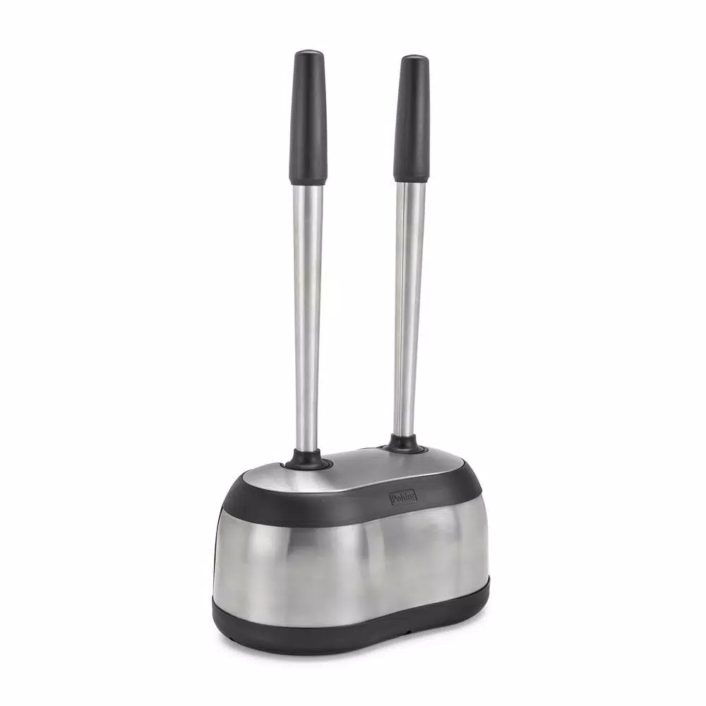 Polder Dual Bath Caddy Toilet Brush and Plunger Set with Stainless Steel Handles - Black