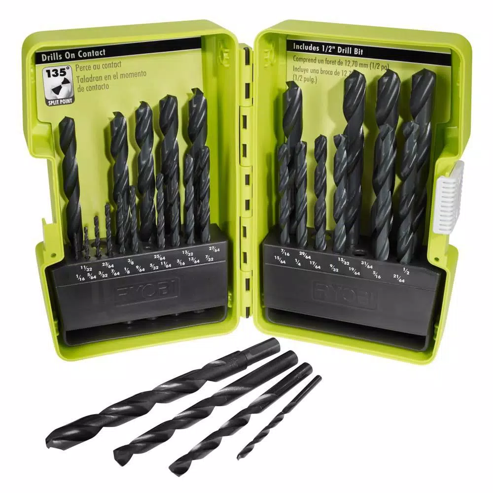 RYOBI 37-Piece Black Oxide Index Drill Bit Set with Bonus 8-Piece Impact Rated Driving Kit