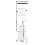 Home Basics Chrome Free-Standing Toilet Paper Holder with Built-In Accessory Tray and Storage Base thumbnail 3