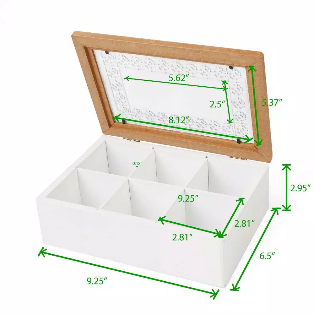 Mind Reader Brown Wood Pattern Tea Box Organizer with Glass Window