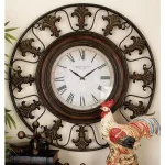LITTON LANE 38 in. Traditional Fleur-De-Lis Iron Wall Clock - Distressed Bronze Finish thumbnail 5