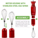 Ovente HS565 300W Immersion Blender Set with Chopper, Whisk, and 24 oz. Beaker - Red thumbnail 2