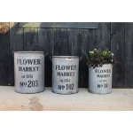 3R Studios Rustic Metal Flower Market Buckets with Handles, Set of 3, Grey Farmhouse Decor thumbnail 2