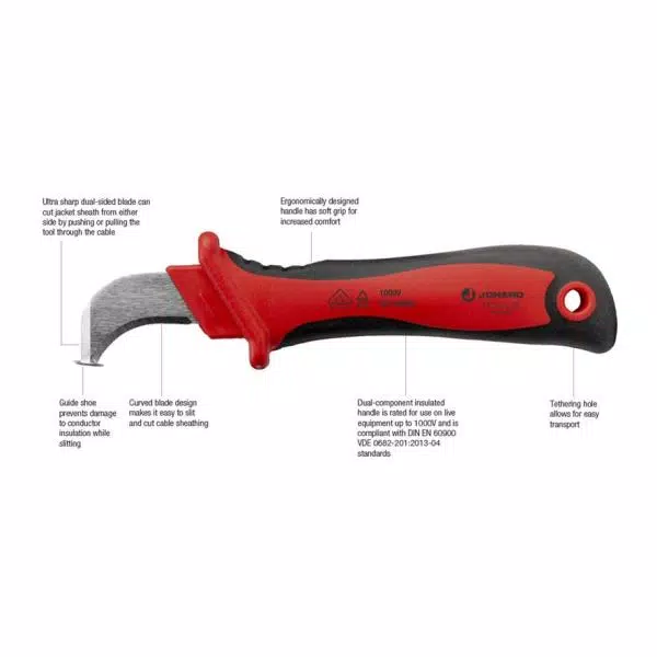 Jonard Insulated Cable Sheath Slitting and Dismantling Knife, 1000V Rated