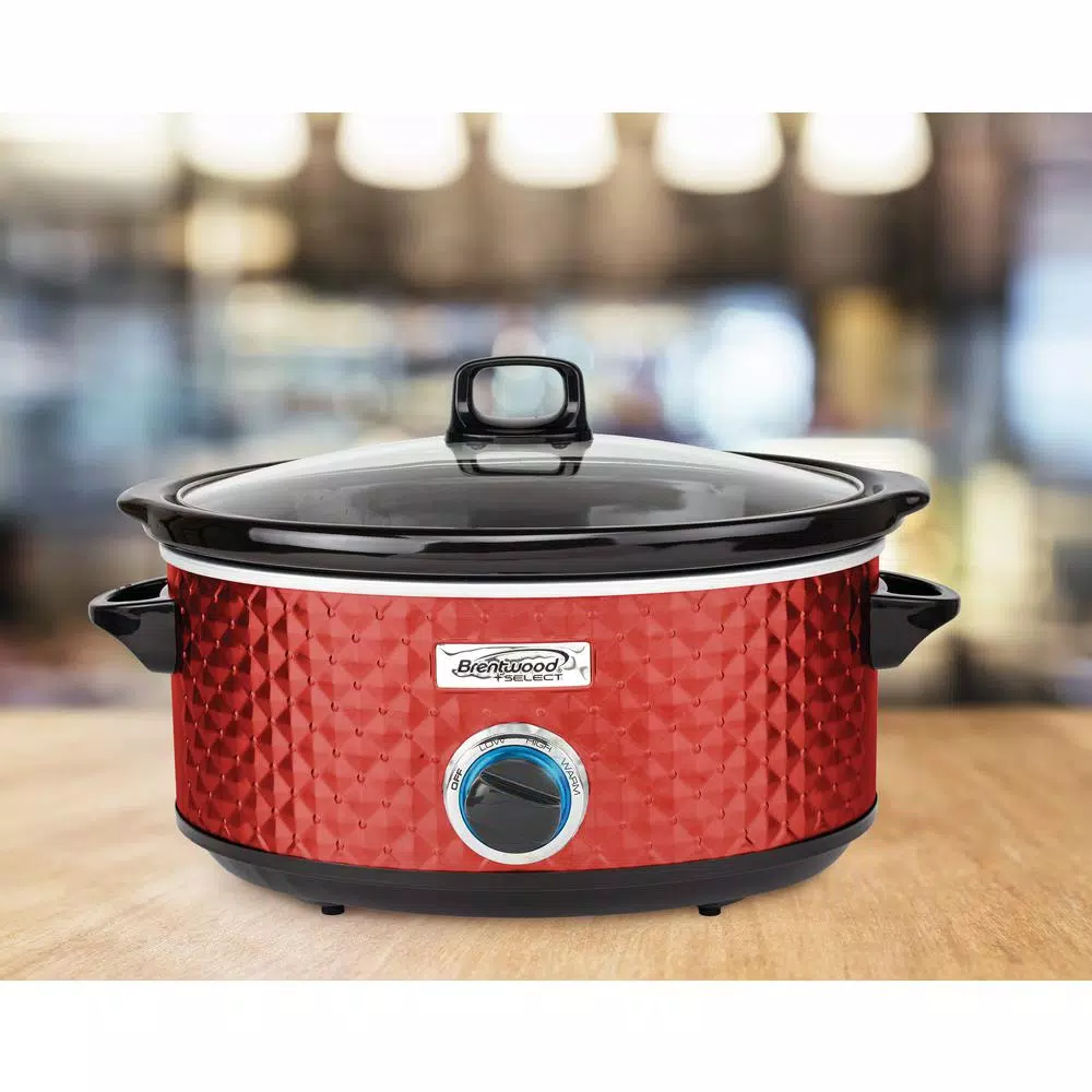 Brentwood Appliances 7 Qt. Red Slow Cooker with Removable Ceramic Pot and Tempered Glass Lid
