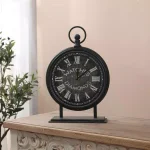 Winsome House Black Metal Vintage Table Top Clock with Roman Numerals thumbnail 1