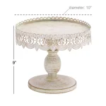 LITTON LANE 10 in. Round Whitewashed and Rust Brown Iron Cake Stand with Pierced Floral Bunting thumbnail 7