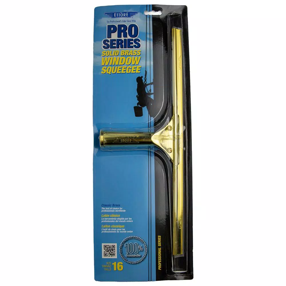 Ettore ProSeries 12 in. Brass Window Squeegee with Replaceable Rubber Blade