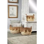 LITTON LANE Oval Banana Leaf and Wicker Storage Basket Set of 3 with Handles thumbnail 1
