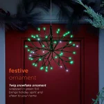 Alpine Corporation 10 in. Twig Snowflake Christmas Ornament with Green LED Lights thumbnail 4