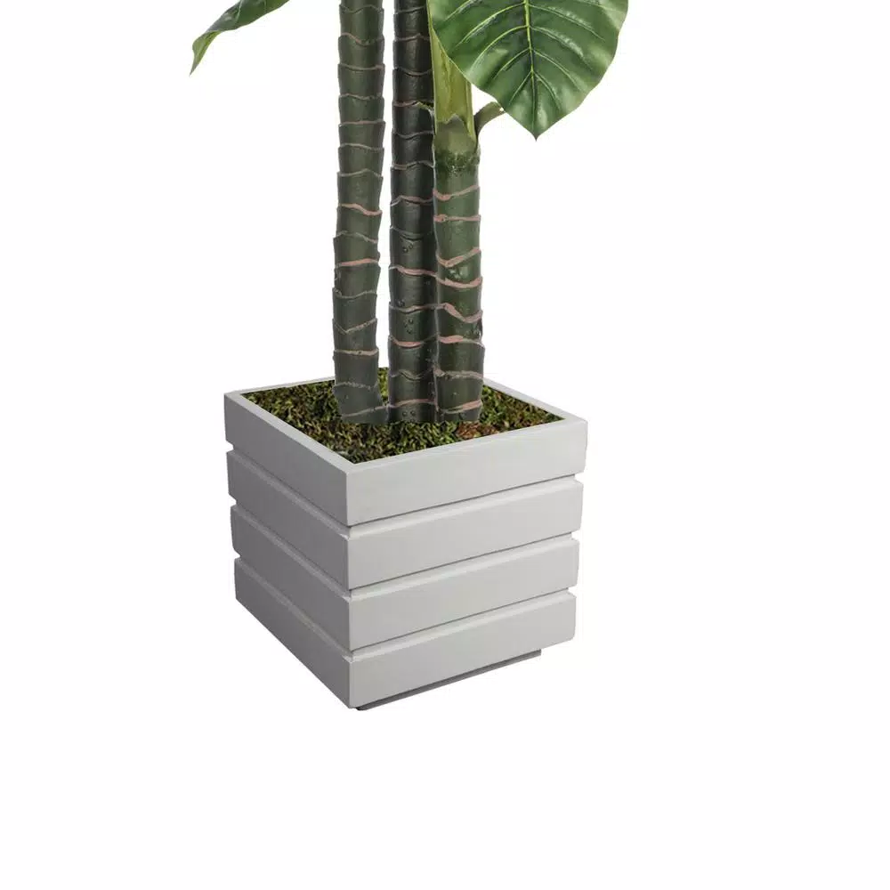 Vintage Home 84 in. Artificial Elephant Ear Plant with White Fiberstone Planter