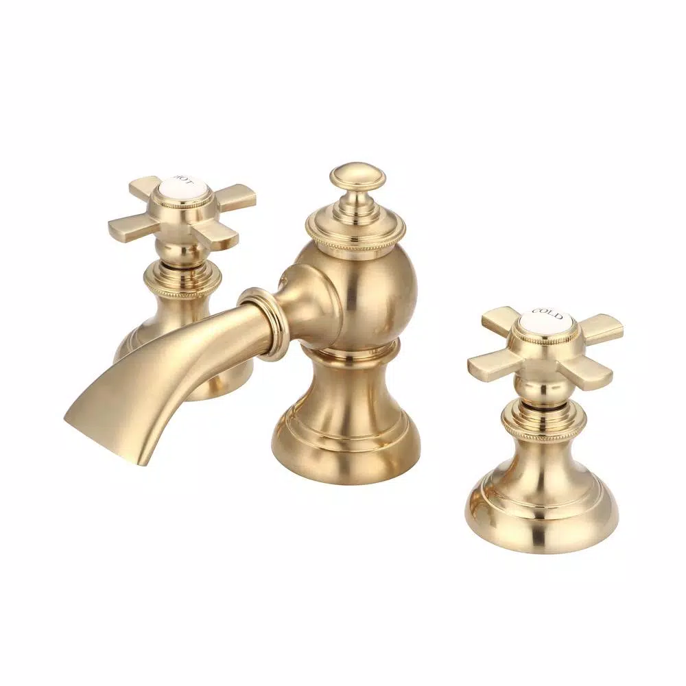 Water Creation 8 in. Widespread 2-Handle Lavatory Faucet, Satin Brass, Low Arc Spout