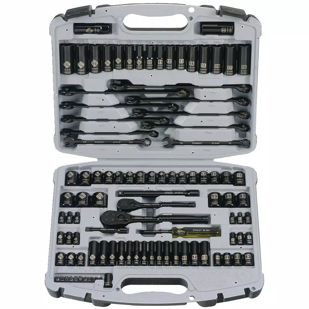 Stanley 99-Piece 1/4 in. & 3/8 in. Drive Black Chrome Laser Etched SAE & Metric Socket Set