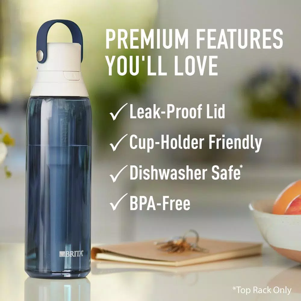 Brita 26 oz. Premium Filtering Water Bottle, Night Sky Blue, BPA-Free with 1 Filter