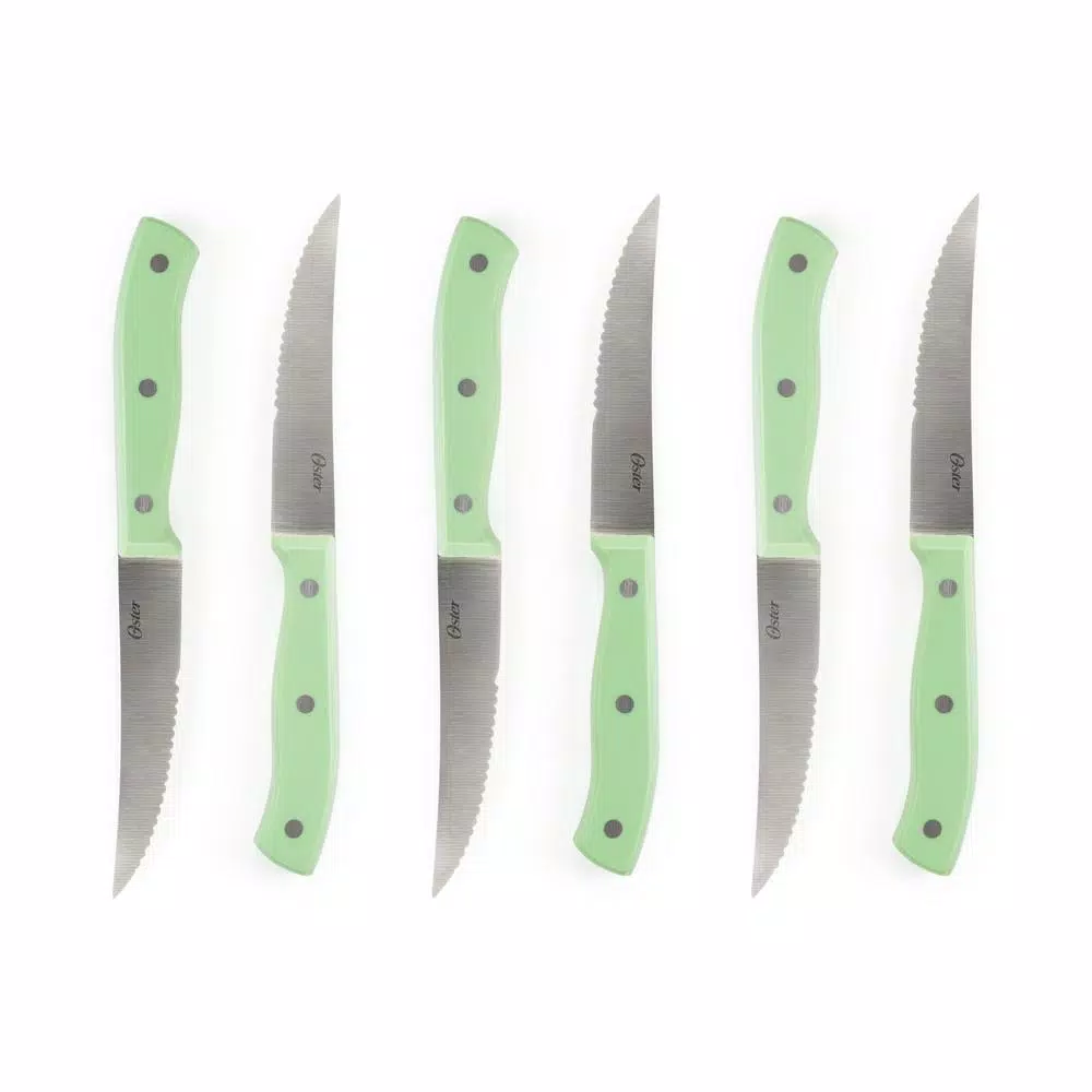 Oster Evansville 14-Piece Stainless Steel Knife Set with Hardwood Block in Turquoise