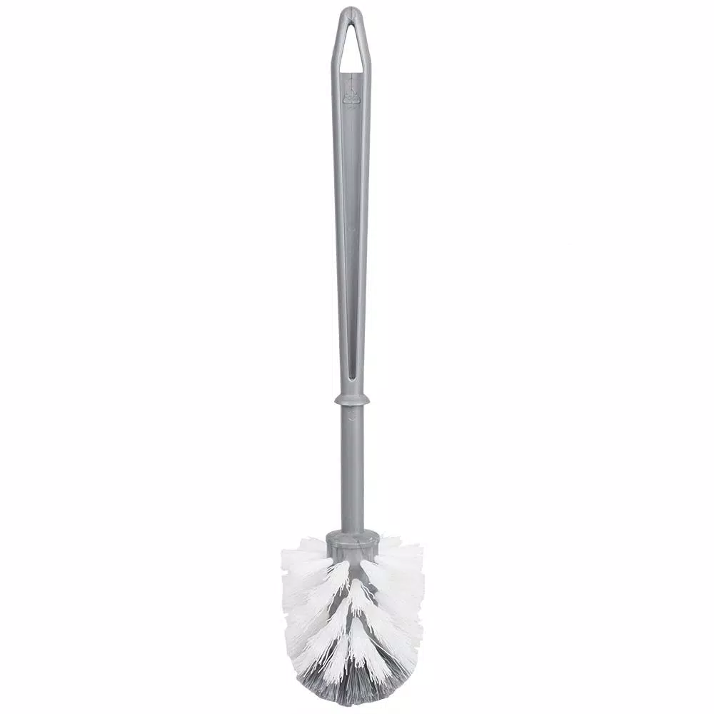 Unbranded Gray Plastic Toilet Brush with Holder, Tapered Nylon Bristles, Compact Design
