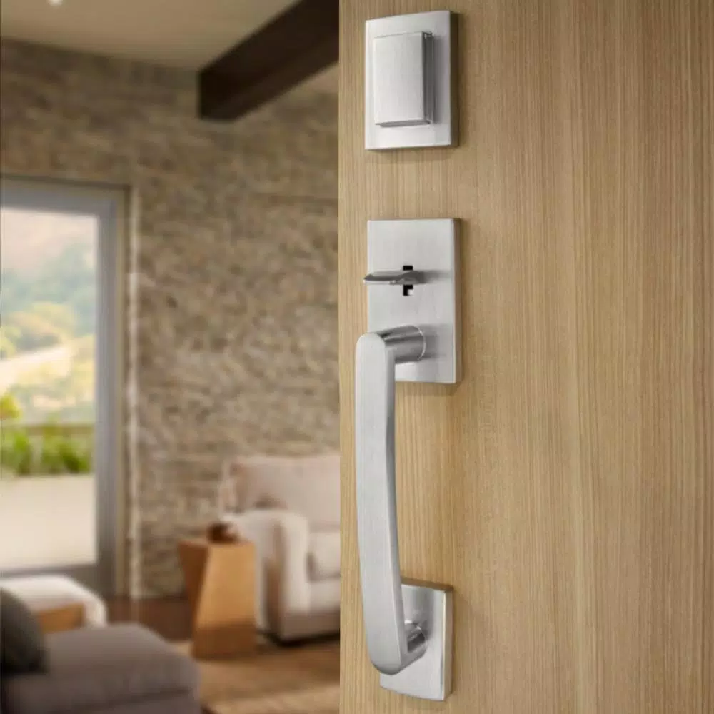 Baldwin Prestige Spyglass Single Cylinder Satin Nickel Handleset with Square Lever and SmartKey Security