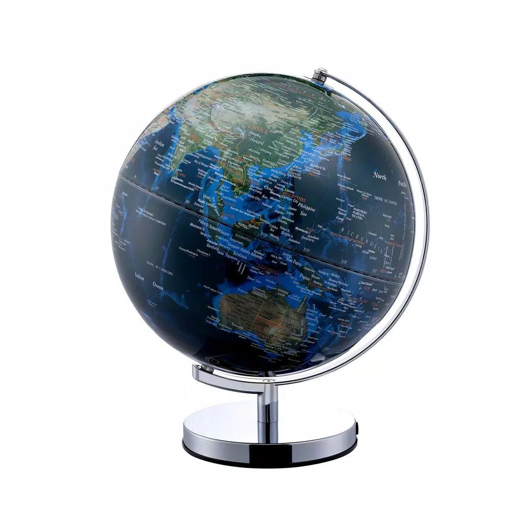 Unbranded 15 in. Blue Globe with City Lights and Chrome Metal Frame
