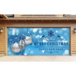 My Door Decor 7 ft. x 16 ft. Silver Christmas Ornaments on Blue Garage Door Mural thumbnail 2