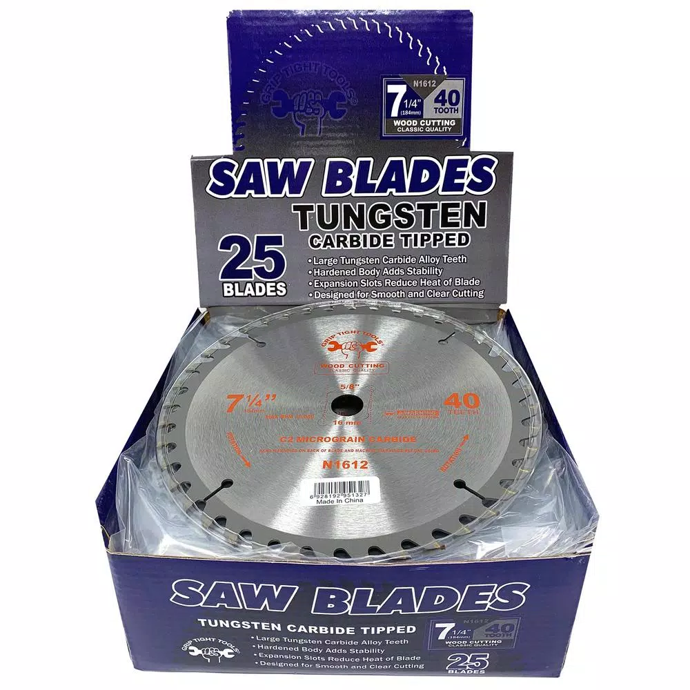 GRIP TIGHT TOOLS Grip Tight Classic 7-1/4 in. 40-Tooth Tungsten Carbide Tipped Circular Saw Blades, Multi-Purpose (25-Pack)
