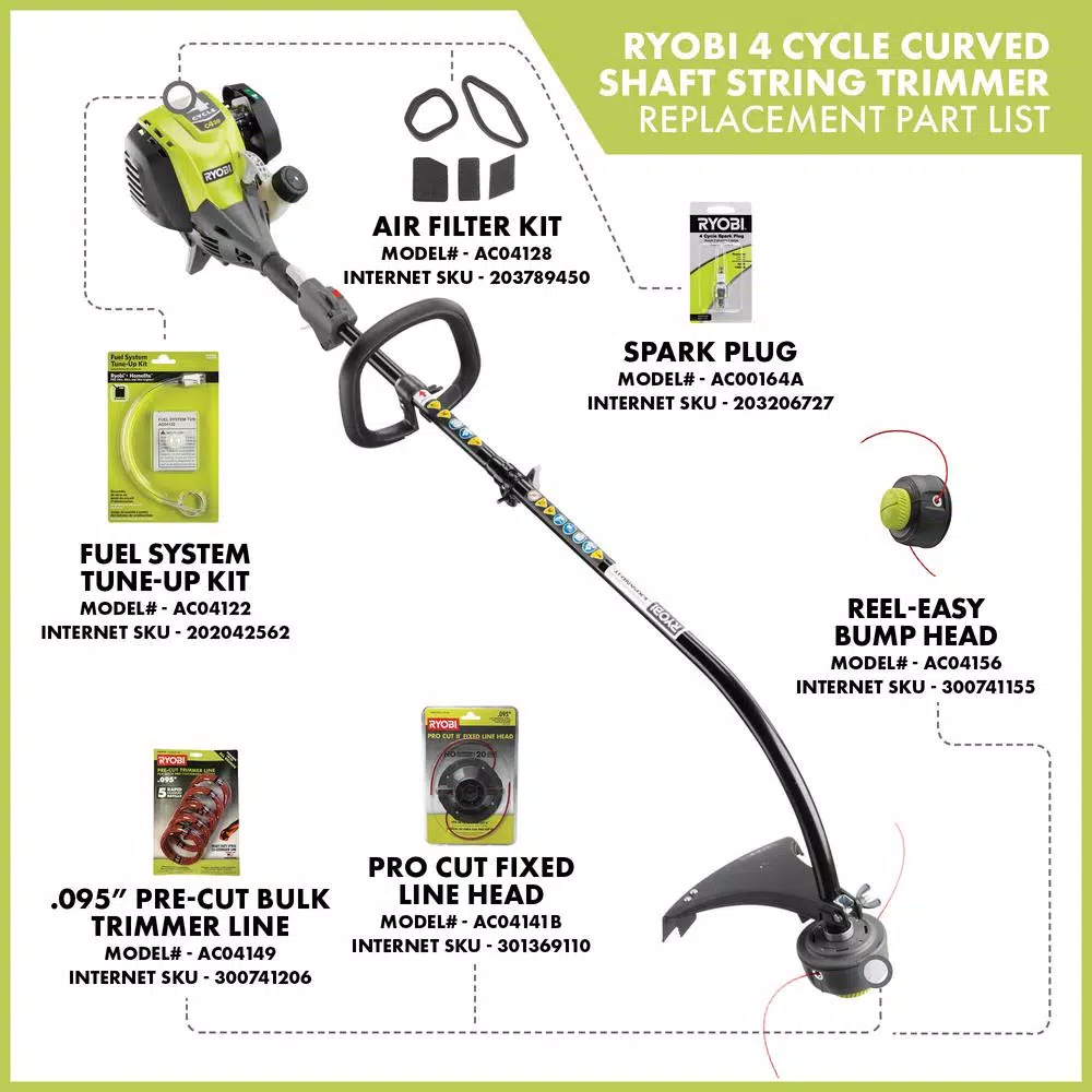 RYOBI 30cc 4-Cycle Attachment Capable Curved Shaft Gas Trimmer