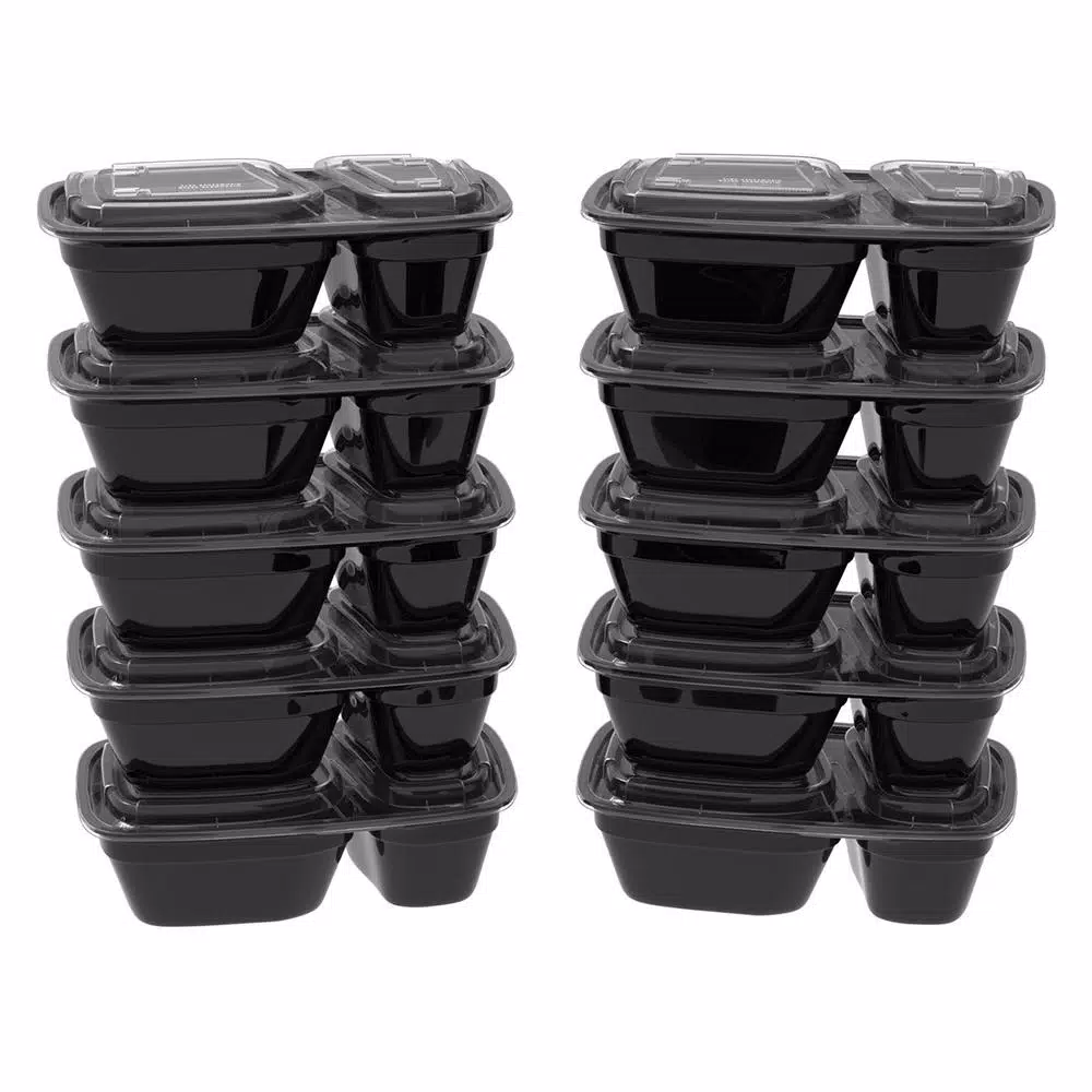Classic Cuisine 10-Piece Portion Control Meal Prep Container Set, 2-Compartment Plastic Food Storage
