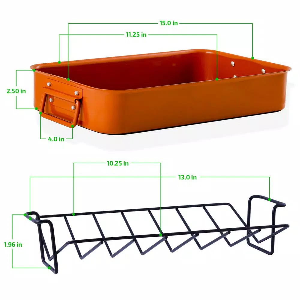 Ovente 5.5 Qt. Non-Stick Roasting Pan with Carving Set and V-Shaped Rack, Copper