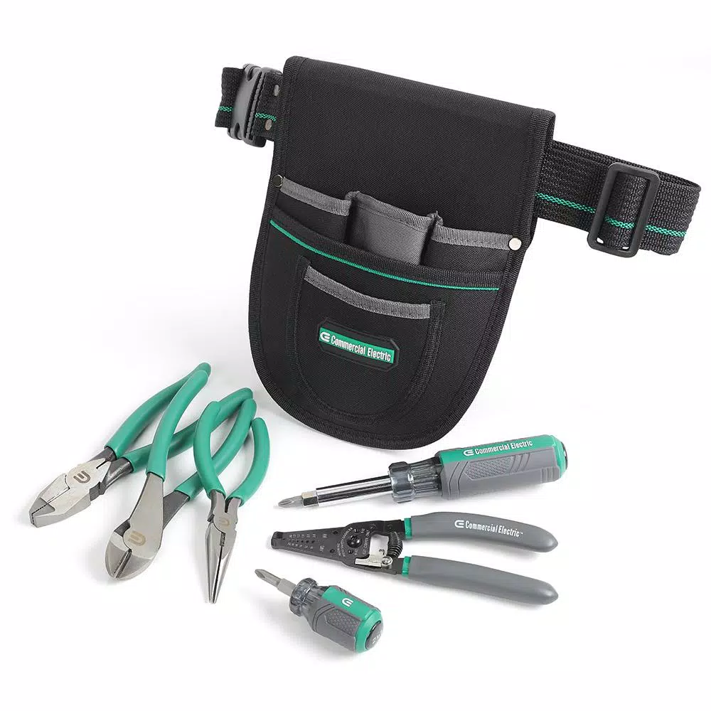 Commercial Electric 7-Piece Electrician's Tool Set with 6-Pocket Tool Pouch